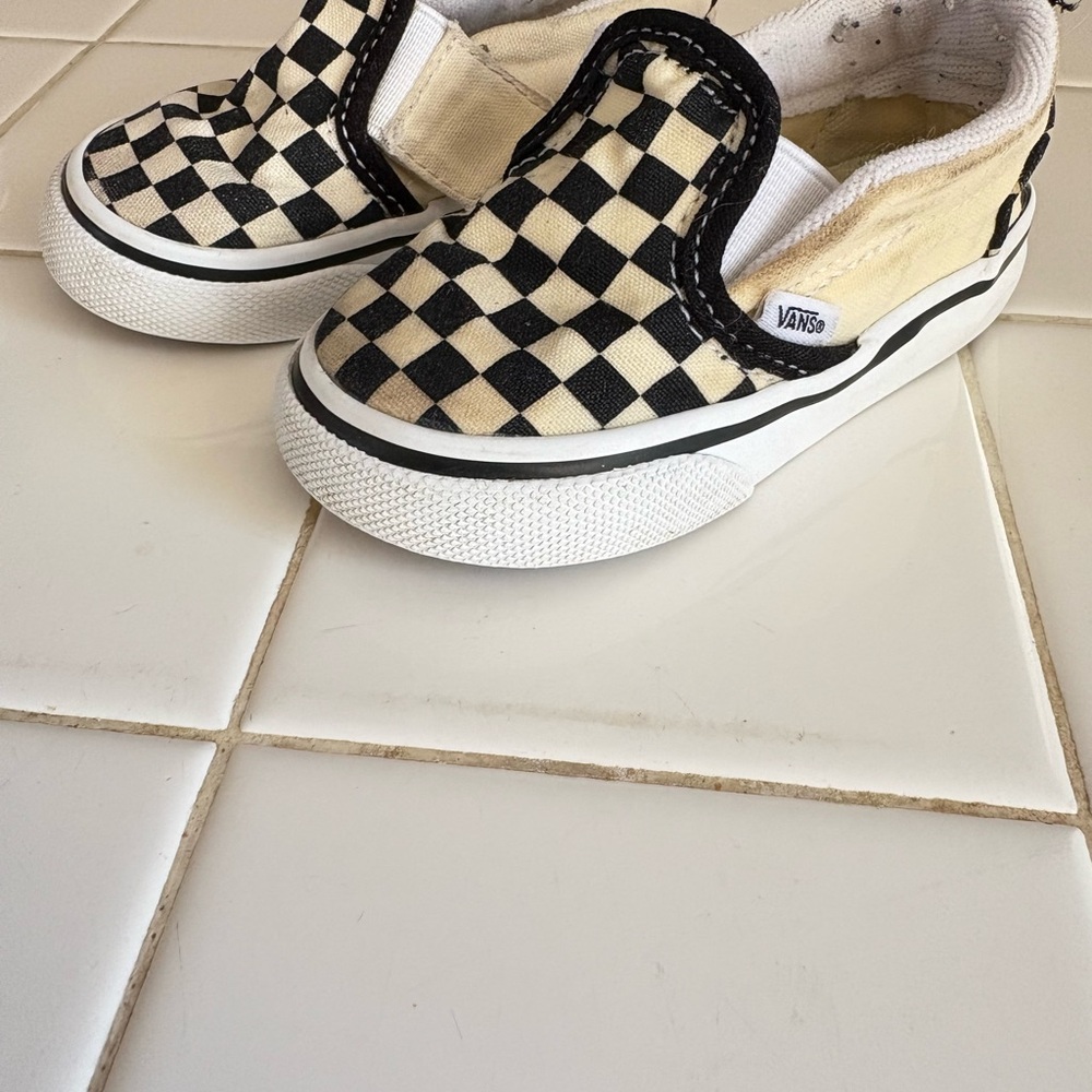 Vans Toddler Checkered Slip-On Shoes - Black and Cream